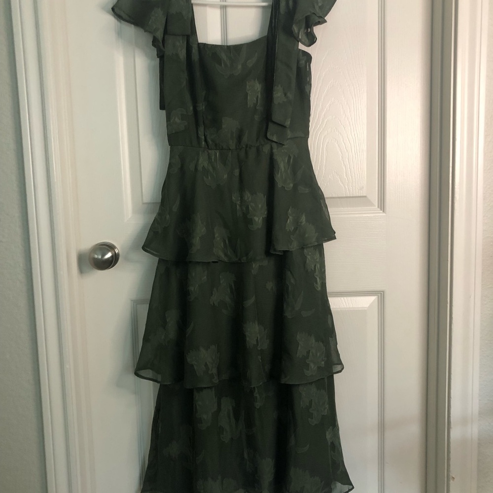 Francescas Green Tiered Ruffle Evening Dress